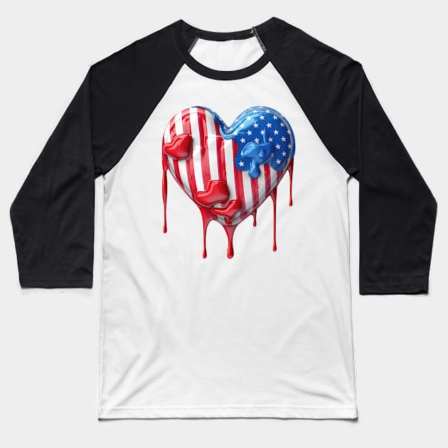 American Flag Dripping Heart #4 Baseball T-Shirt by Chromatic Fusion Studio